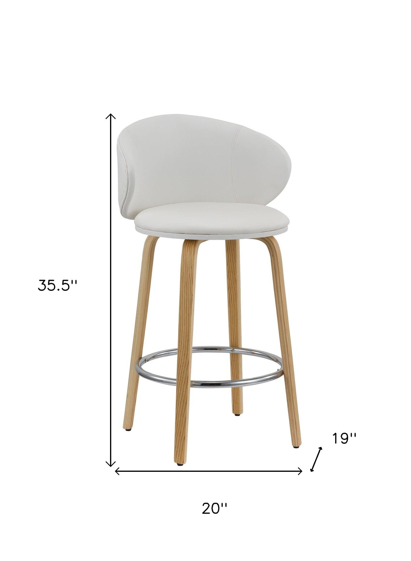 Set of Two 26" White and Brown Faux Leather and Solid Wood Low Back Counter Height Bar Chairs