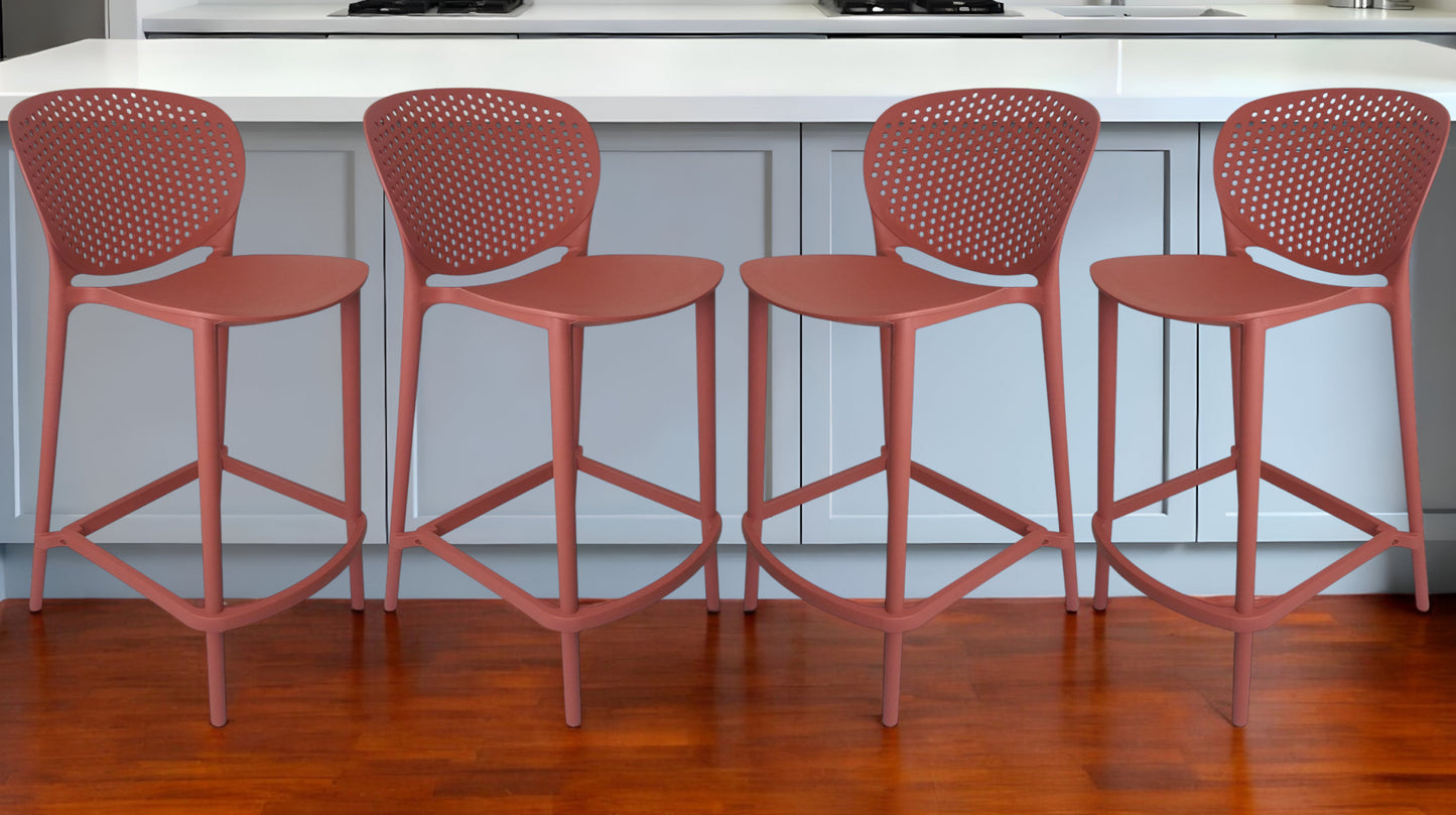 Set of Four 30" Orange Heavy Duty Plastic Low Back Bar Height Bar Chairs