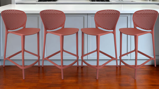 Set of Four 30" Orange Heavy Duty Plastic Low Back Bar Height Bar Chairs