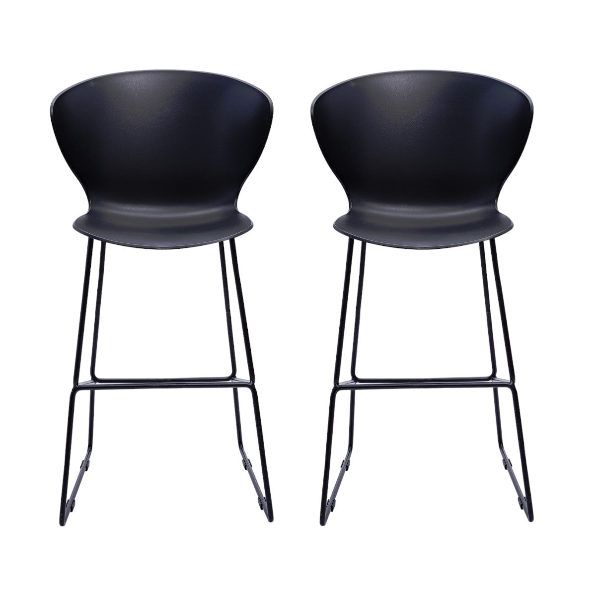Set of Two 26" Black Heavy Duty Plastic and Metal Low Back Counter Height Bar Chairs