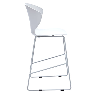 Set of Two 26" White and Silver Heavy Duty Plastic and Metal Low Back Counter Height Bar Chairs