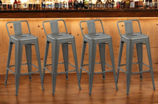 Set of Four 26" Dark Gray Steel and Metal Low Back Counter Height Bar Chairs