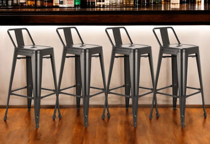 Set of Four 26" Black Steel and Metal Low Back Counter Height Bar Chairs