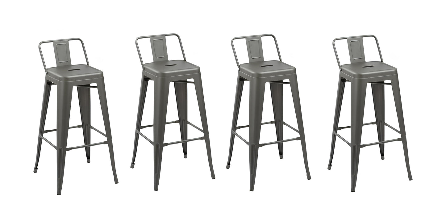 Set of Four 26" Gray Steel and Metal Low Back Counter Height Bar Chairs