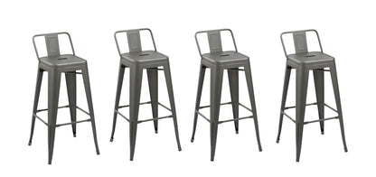 Set of Four 26" Gray Steel and Metal Low Back Counter Height Bar Chairs