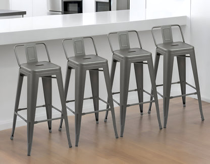 Set of Four 26" Gray Steel and Metal Low Back Counter Height Bar Chairs