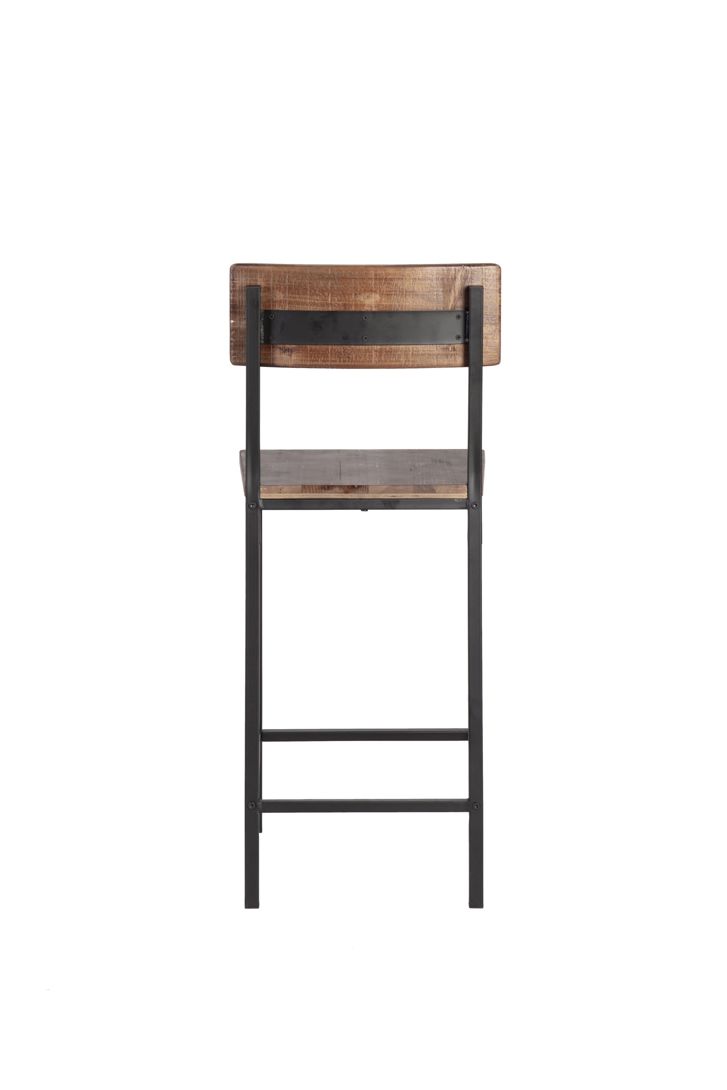 Set of Two 25" Brown and Black Solid Wood and Metal Counter Height Bar Chairs