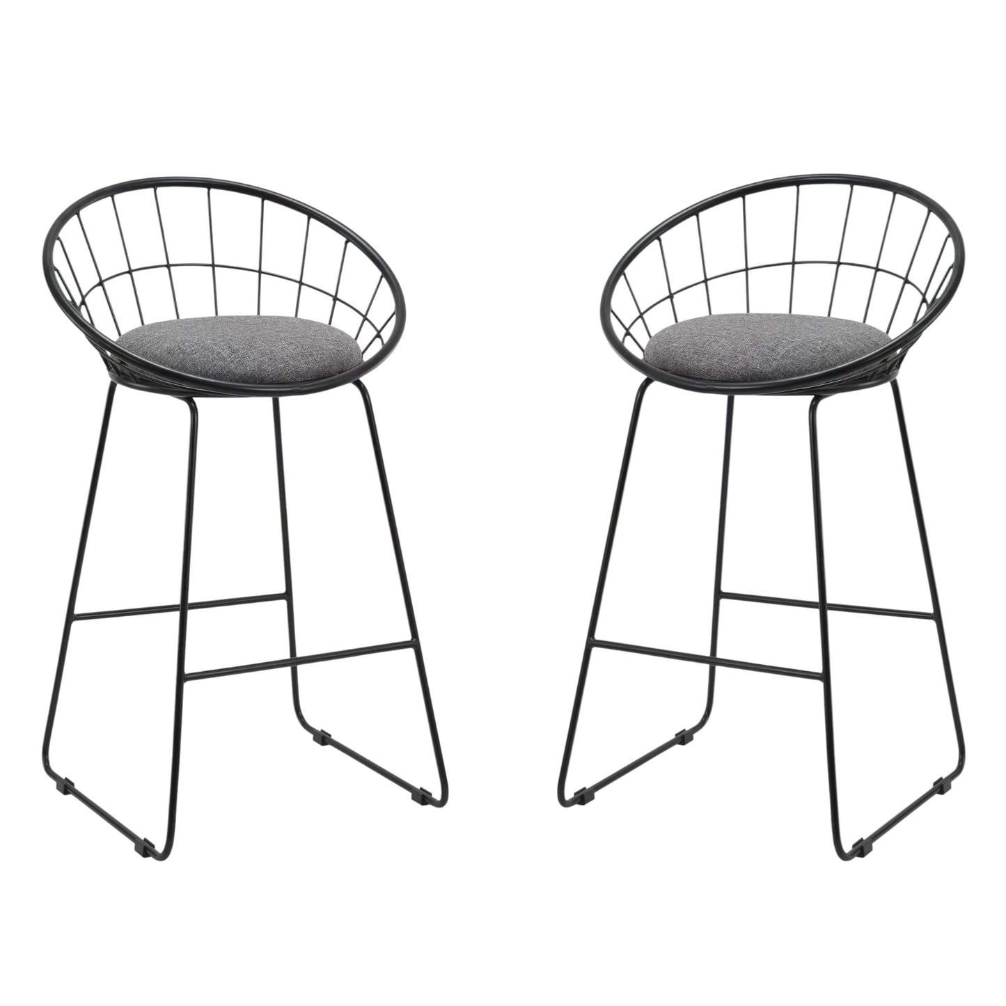 Set of Two 26" Gray and Black Fabric and Metal Low Back Counter Height Bar Chairs
