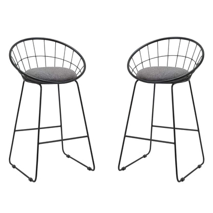 Set of Two 26" Gray and Black Fabric and Metal Low Back Counter Height Bar Chairs