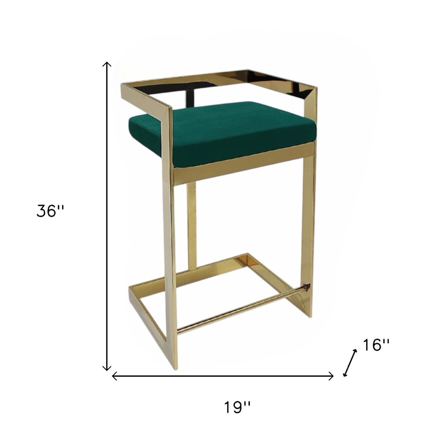 26" Green and Gold Velvet and Stainless Steel Backless Bar Height Bar Chair