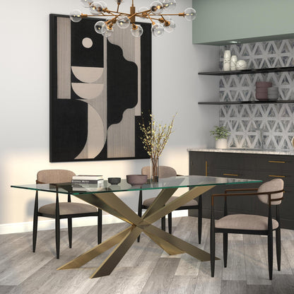 72" Clear and Gold Glass and Metal Cross Leg Base Dining Table