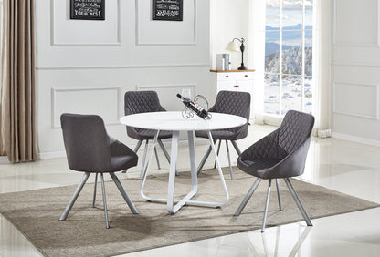 43" White Wood and Metal Sled Base Round Top Dining Table