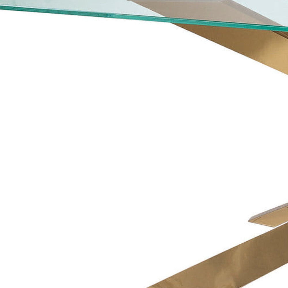 87" Clear and Gold Glass and Metal Cross Leg Base Dining Table