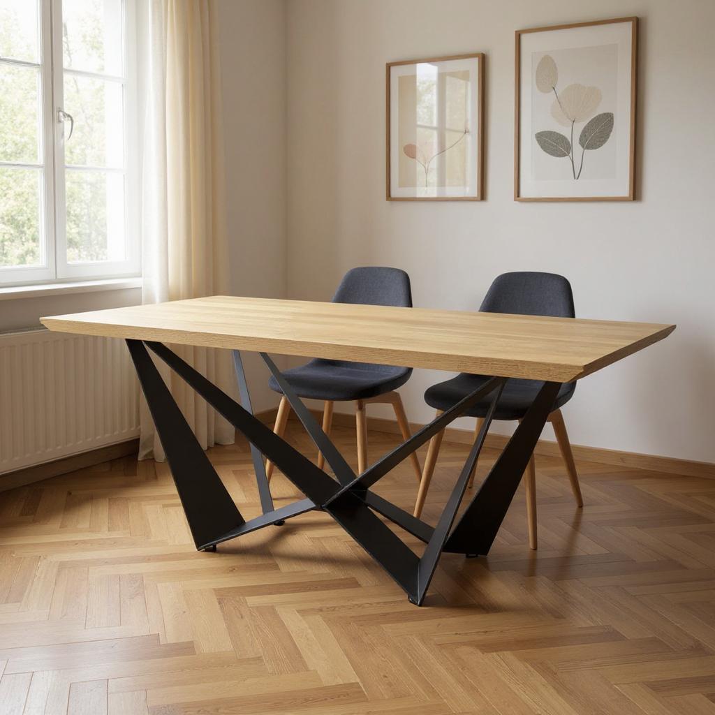 79" Natural and Black Wood and Metal Trestle Base Dining Table
