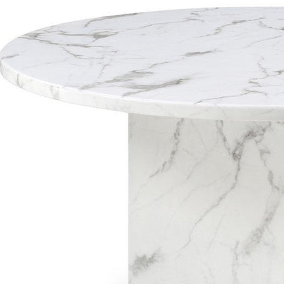 60" Gray and White Marble Pedestal Base Round Top Dining Table