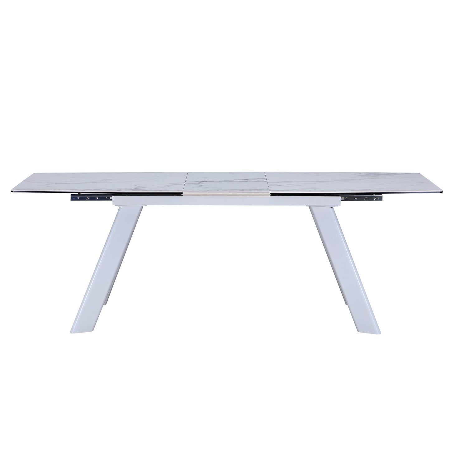 71" Gray and White Ceramic and Metal Self-Storing Leaf Extendable Dining Table