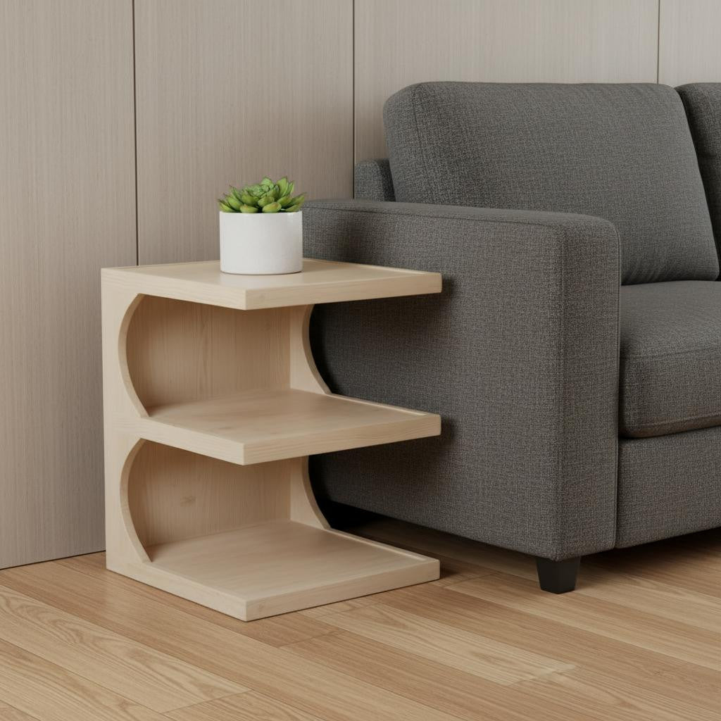 24" Natural Solid Wood End Table With Two Shelves