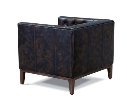33" Brown and Black Antiqued Top Grain Leather Tufted Club Chair