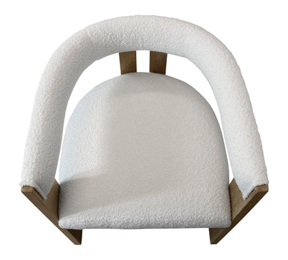 Ivory and Brown Upholstered Boucle Open Back Dining Arm Chair
