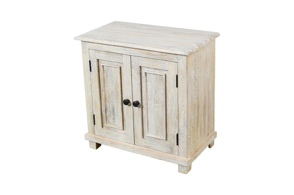 28" Distressed White Solid Wood Nightstand With Storage