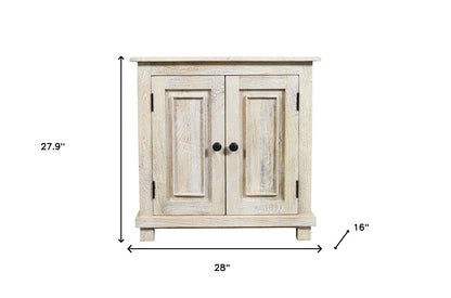 28" Distressed White Solid Wood Nightstand With Storage