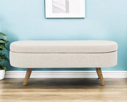 44" Beige and Brown Linen Upholstered Storage Bench with Flip Top