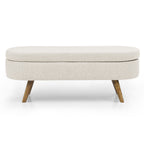 44" Beige and Brown Linen Upholstered Storage Bench with Flip Top