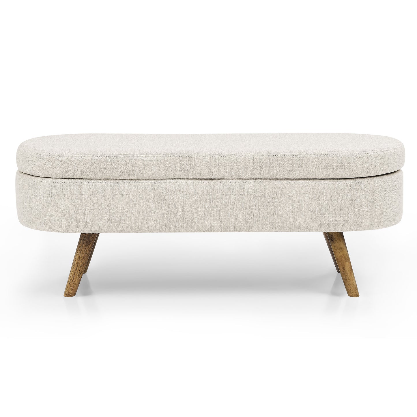 44" Beige and Brown Linen Upholstered Storage Bench with Flip Top