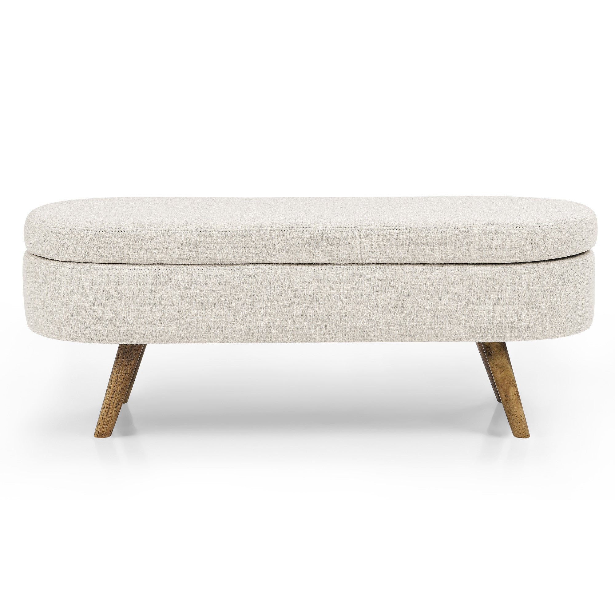 44" Beige and Brown Linen Upholstered Storage Bench with Flip Top
