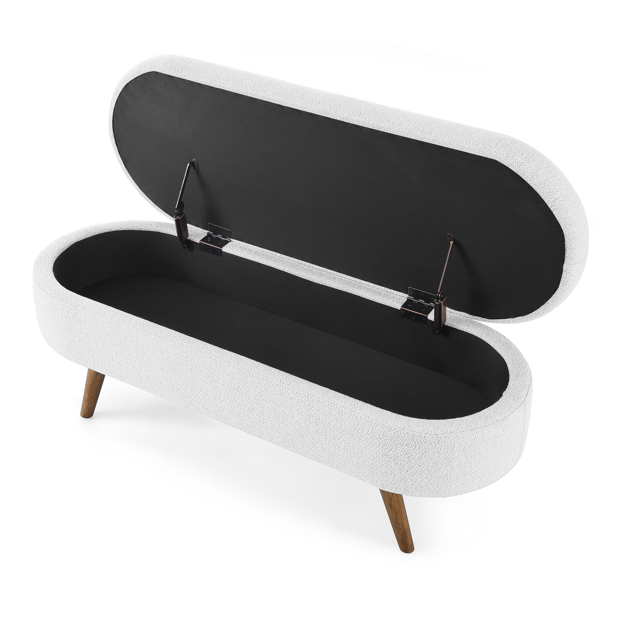 44" White and Brown Linen Upholstered Storage Bench with Flip Top