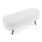44" White and Brown Linen Upholstered Storage Bench with Flip Top