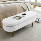 44" White and Brown Linen Upholstered Storage Bench with Flip Top