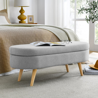 44" Gray and Brown Linen Upholstered Storage Bench with Flip Top