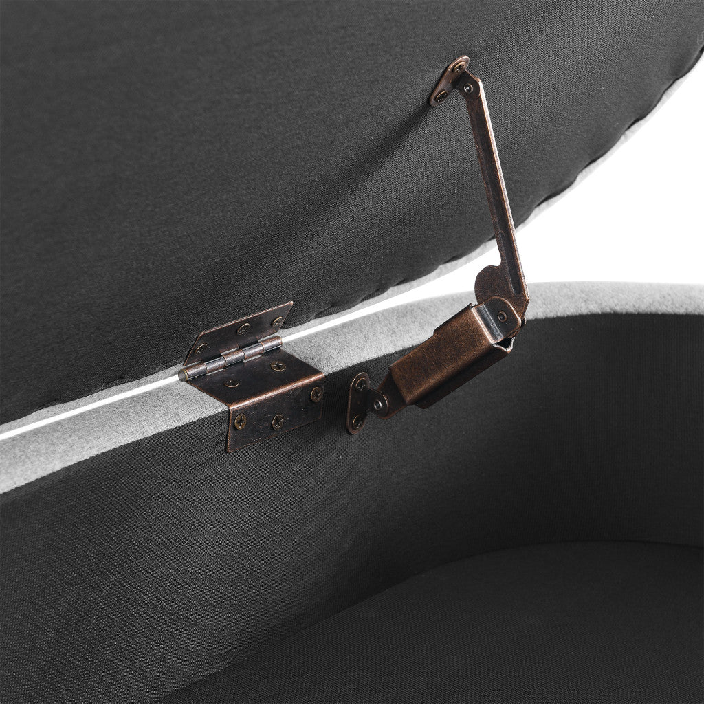 44" Gray and Brown Linen Upholstered Storage Bench with Flip Top