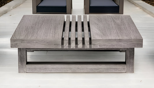 33" Gray Solid Wood Outdoor Coffee Table