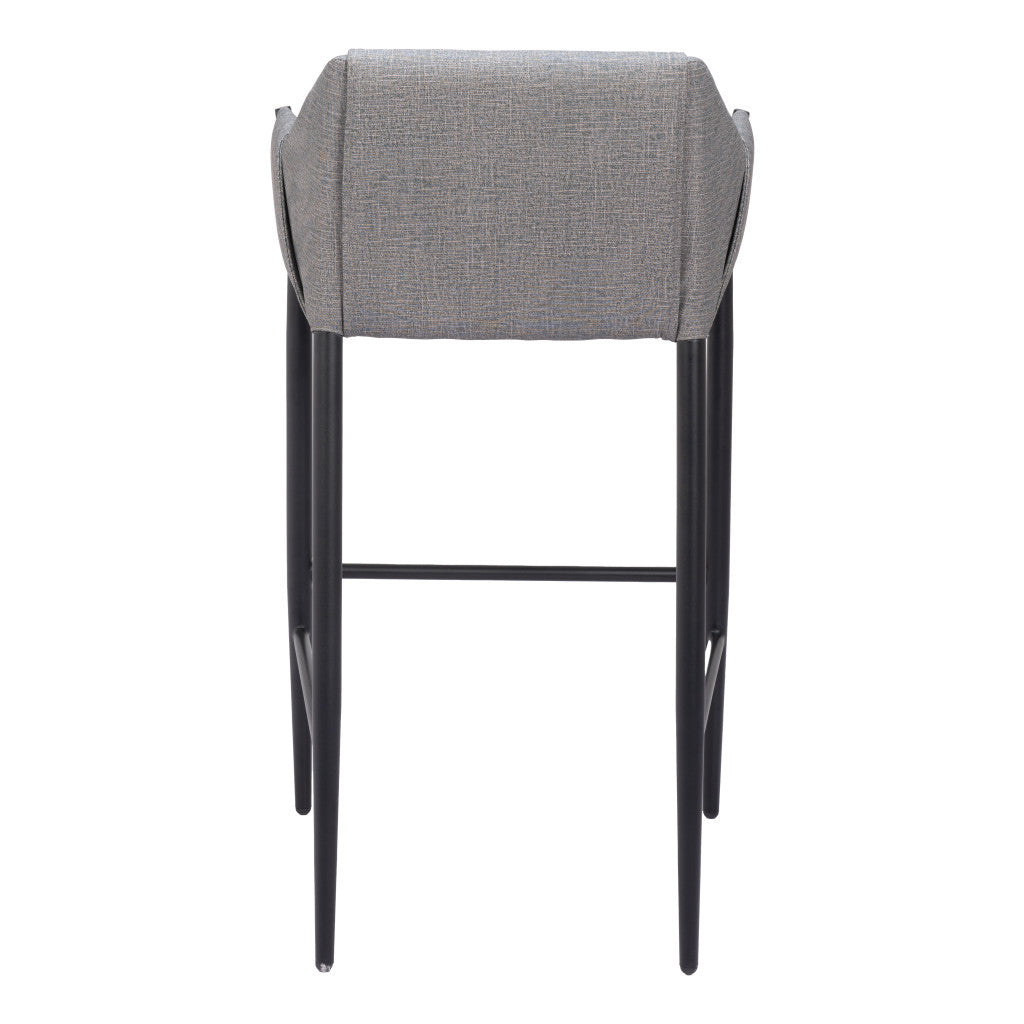 30" Slate Gray And Black Fabric And Steel Bar Height Bar Chair