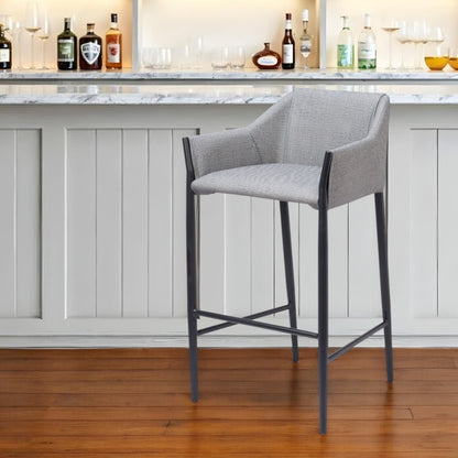 30" Slate Gray And Black Fabric And Steel Bar Height Bar Chair