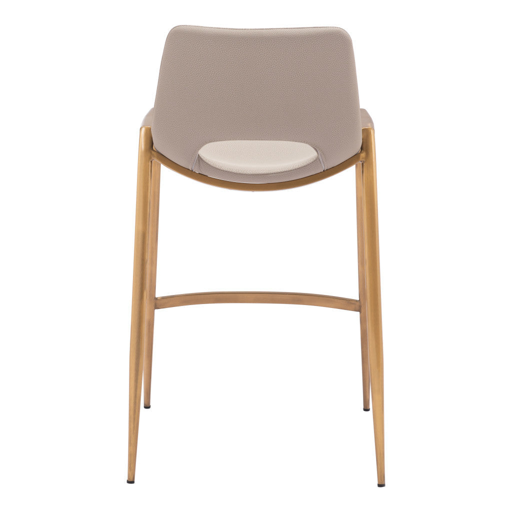 Set of Two 26" Beige And Gold Faux Leather And Steel Low Back Counter Height Bar Chairs