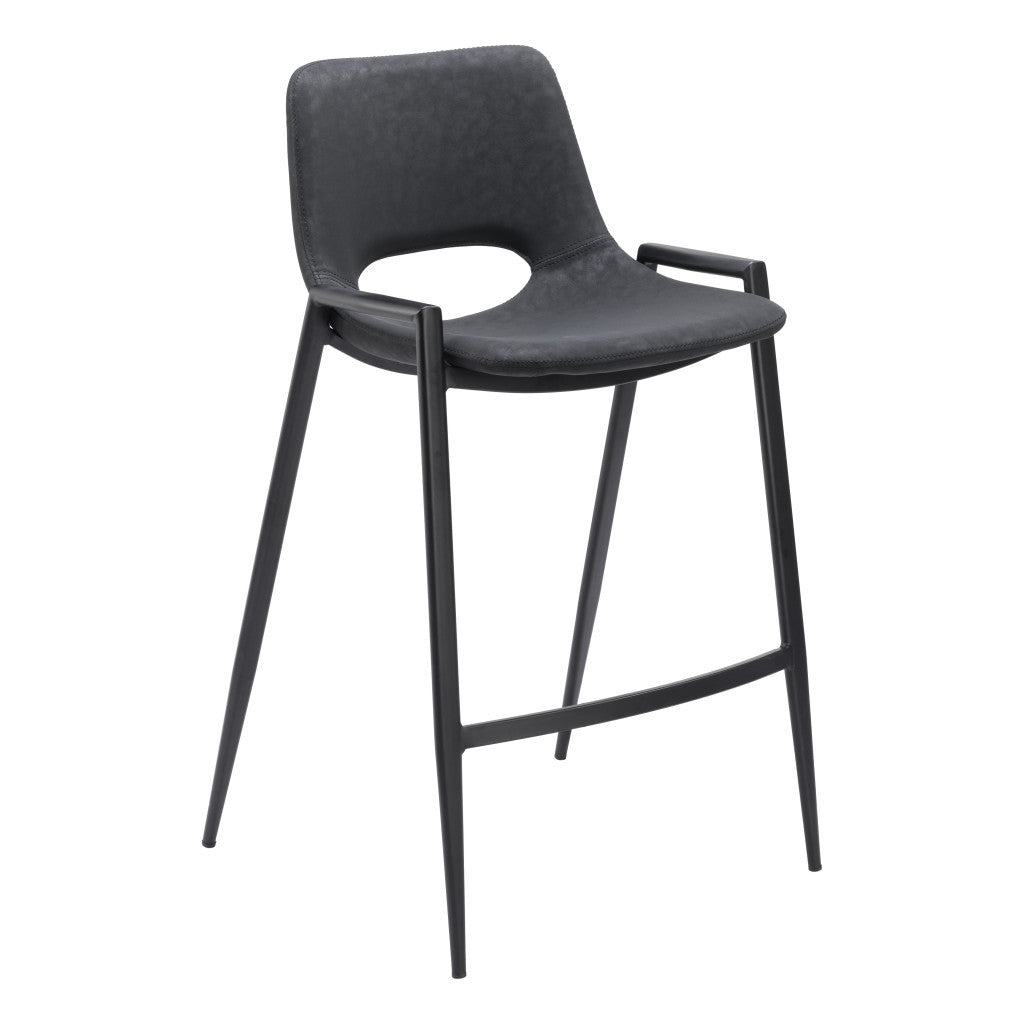 Set of Two 26" Black Faux Leather And Steel Low Back Counter Height Bar Chairs