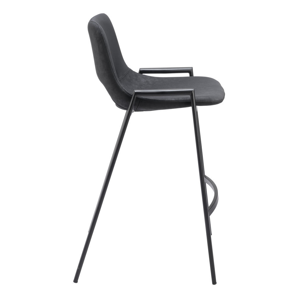 Set of Two 26" Black Faux Leather And Steel Low Back Counter Height Bar Chairs