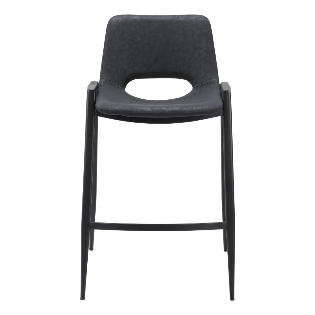 Set of Two 26" Black Faux Leather And Steel Low Back Counter Height Bar Chairs