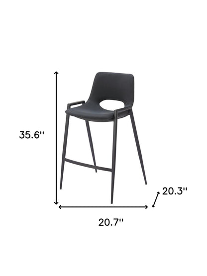 Set of Two 26" Black Faux Leather And Steel Low Back Counter Height Bar Chairs