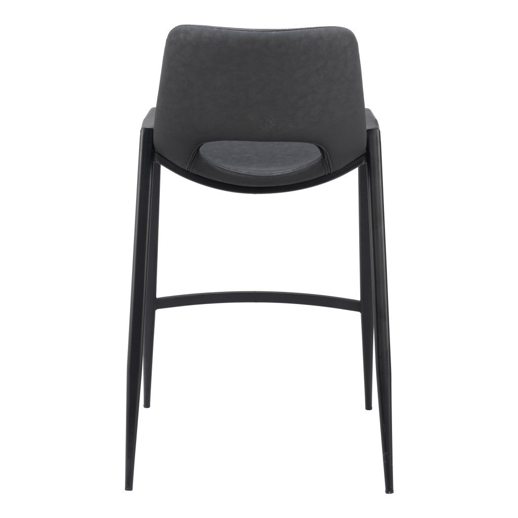 Set of Two 26" Black Faux Leather And Steel Low Back Counter Height Bar Chairs