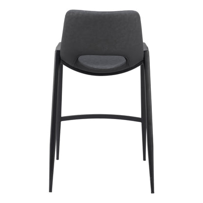 Set of Two 26" Black Faux Leather And Steel Low Back Counter Height Bar Chairs