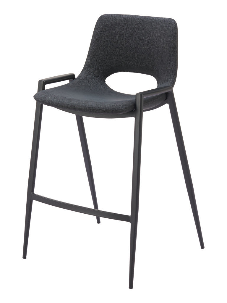 Set of Two 26" Black Faux Leather And Steel Low Back Counter Height Bar Chairs