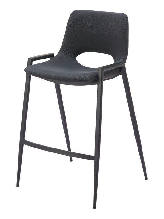 Set of Two 26" Black Faux Leather And Steel Low Back Counter Height Bar Chairs