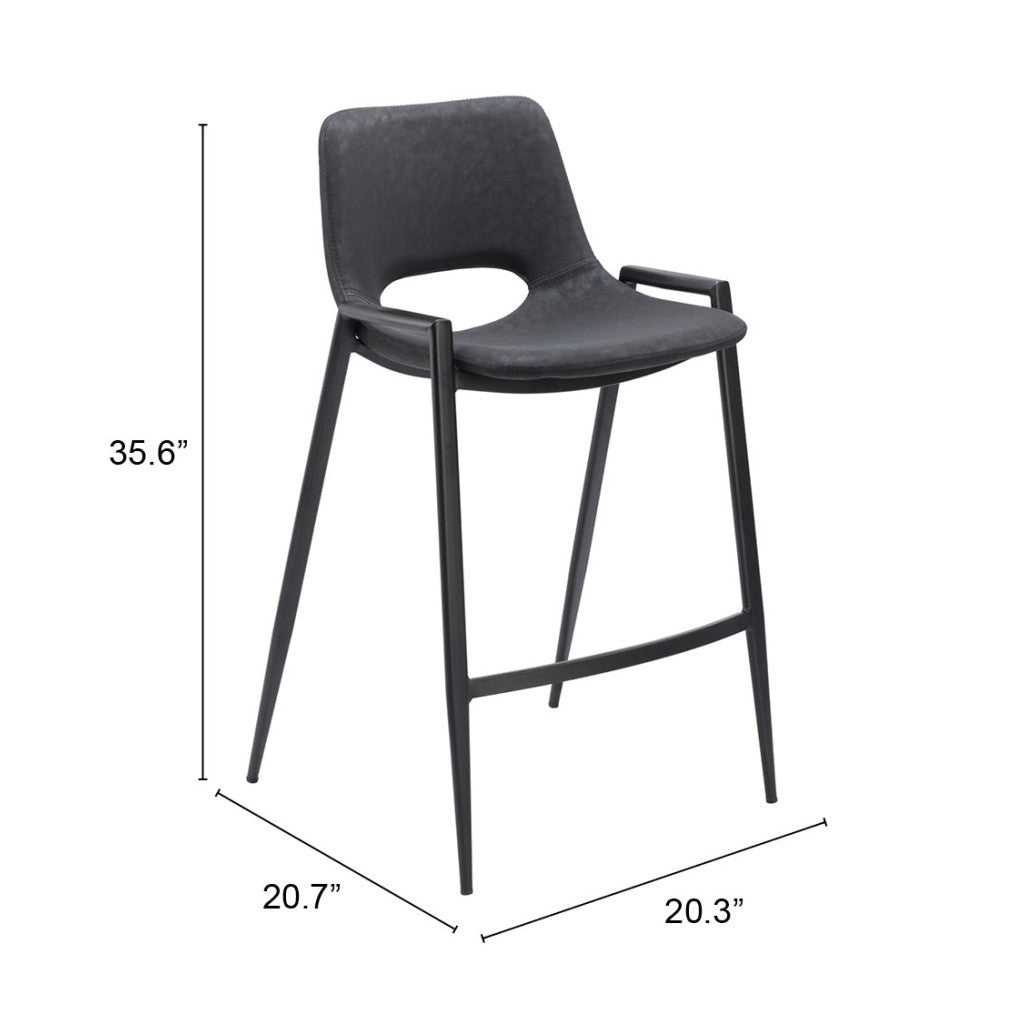 Set of Two 26" Black Faux Leather And Steel Low Back Counter Height Bar Chairs