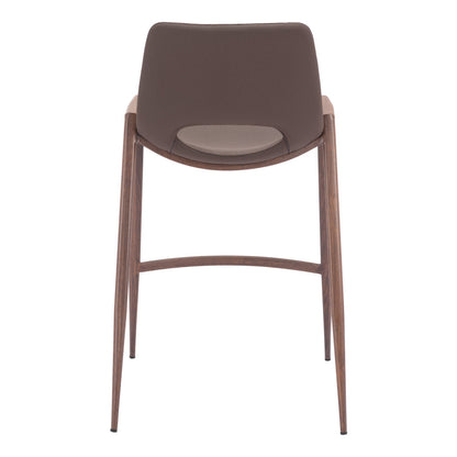 Set of Two 26" Brown Faux Leather And Steel Low Back Counter Height Bar Chairs