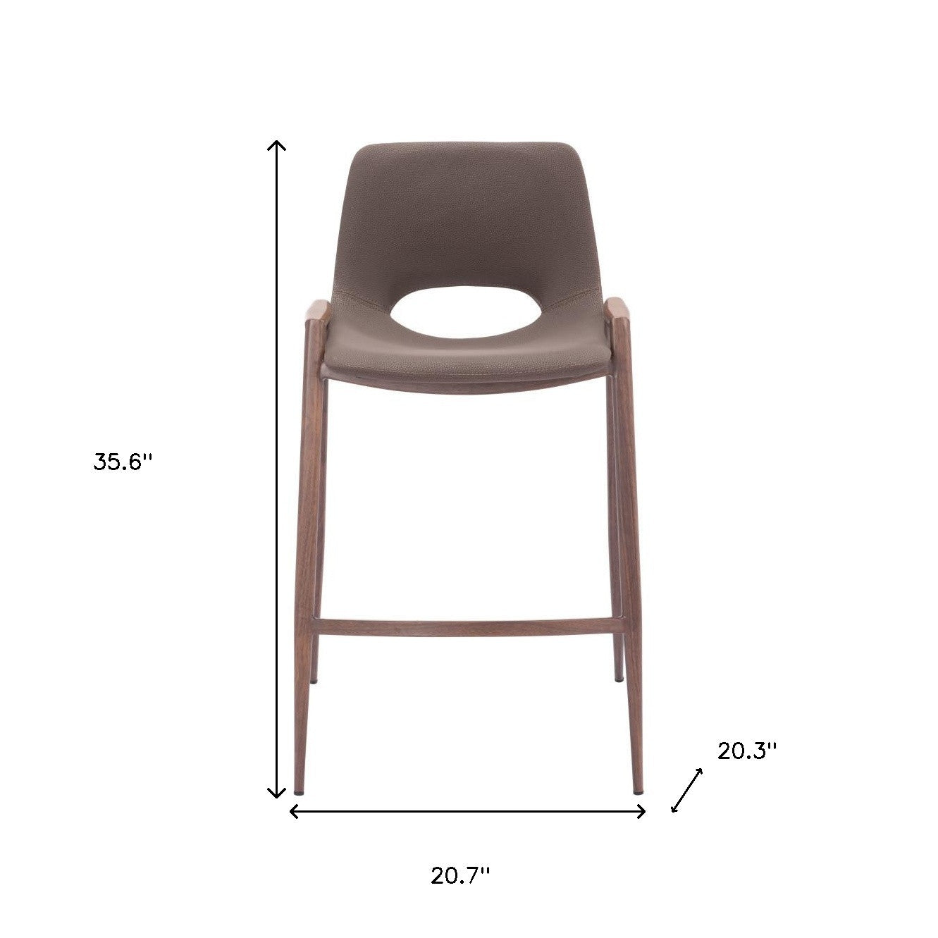 Set of Two 26" Brown Faux Leather And Steel Low Back Counter Height Bar Chairs