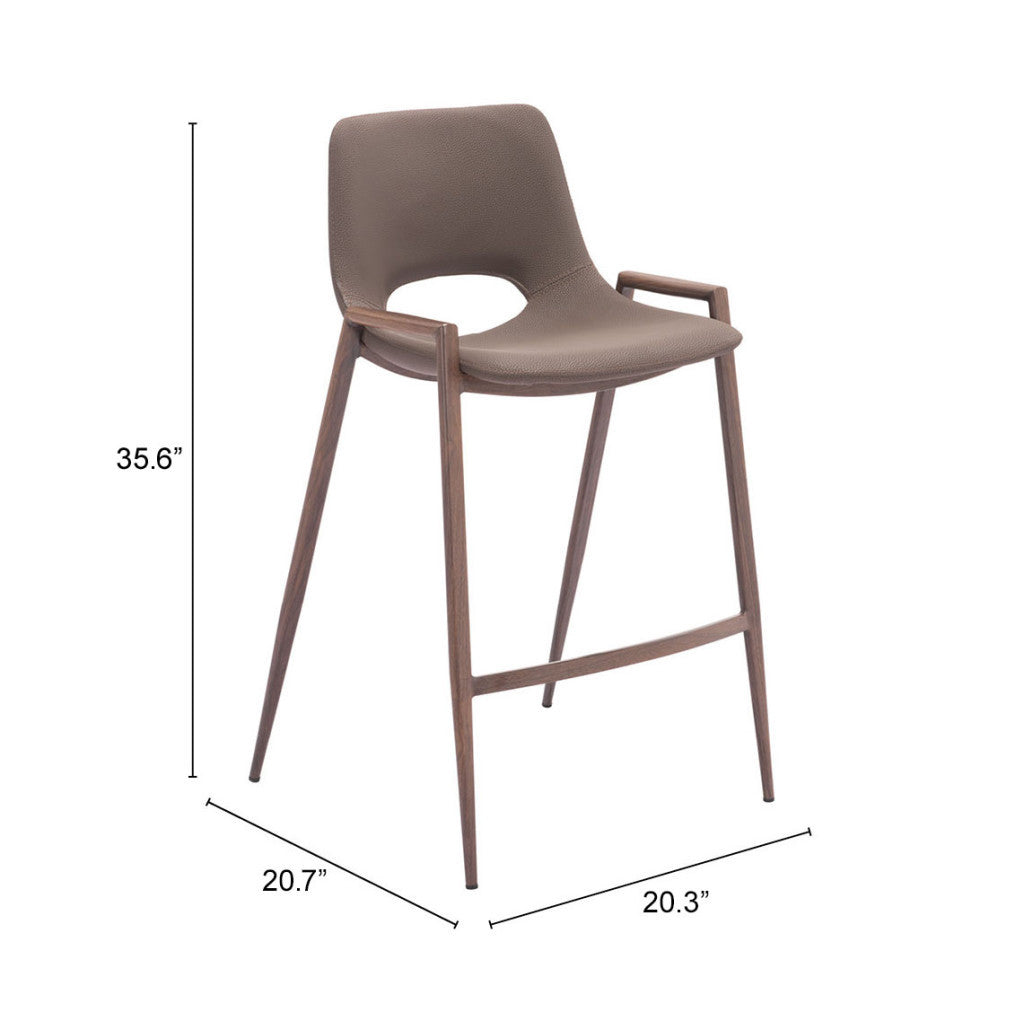 Set of Two 26" Brown Faux Leather And Steel Low Back Counter Height Bar Chairs